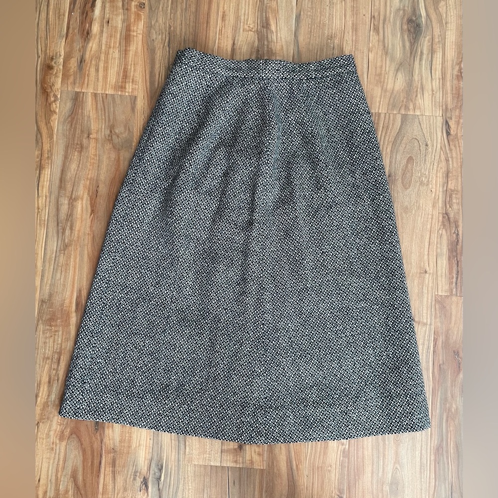 Vintage Mid Century Custom Black And White Tweed Wool Knee Length Skirt Size XS